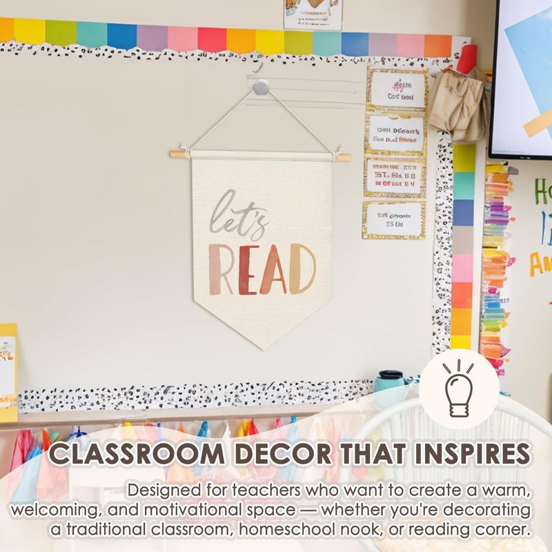 Wheatwin Reading Corner Decor for Classroom, Boho Classroom Decor Wall Hanging Pennant Flag Banner, Let's Read Bookish Wall Decor for Kids Room Nursery Reading Nook Room Library 15x11 Inch - Image 3